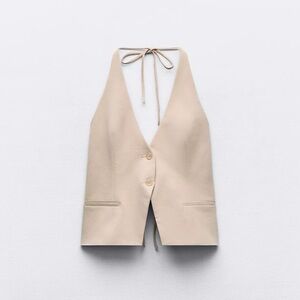 Beige Halter Tie-Back Vest